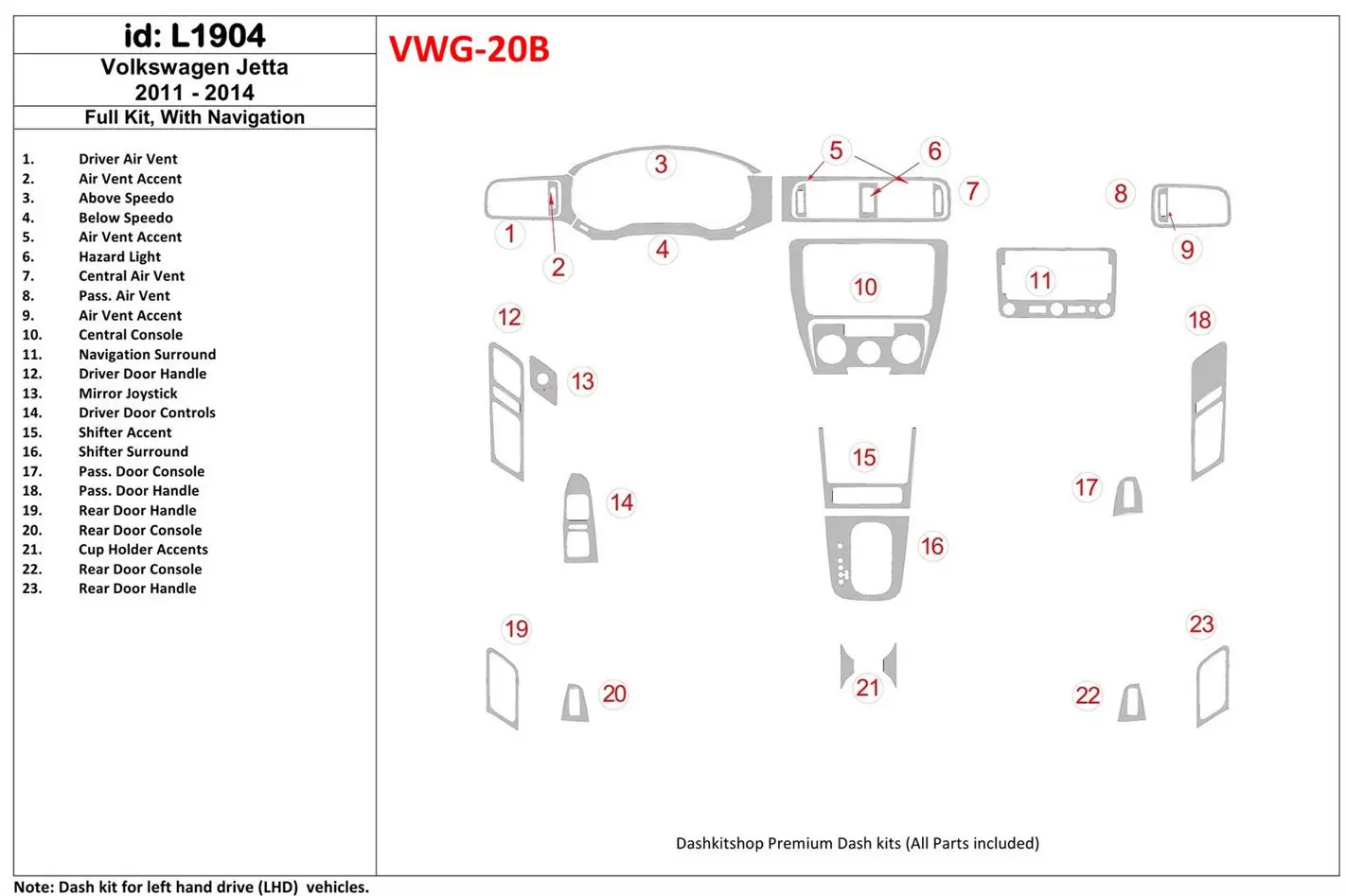 Volkswagen Jetta 2011-UP Voll Satz, With NAVI BD innenausstattung armaturendekor cockpit dekor - 1- Cockpit Dekor Innenraum