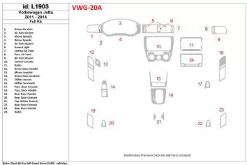 Volkswagen Jetta 2011-UP Full Set, Without NAVI Decor de carlinga su interior