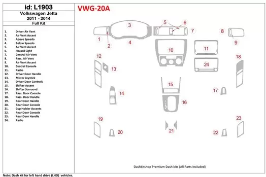 Volkswagen Jetta 2011-UP Full Set, Without NAVI BD Interieur Dashboard Bekleding Volhouder