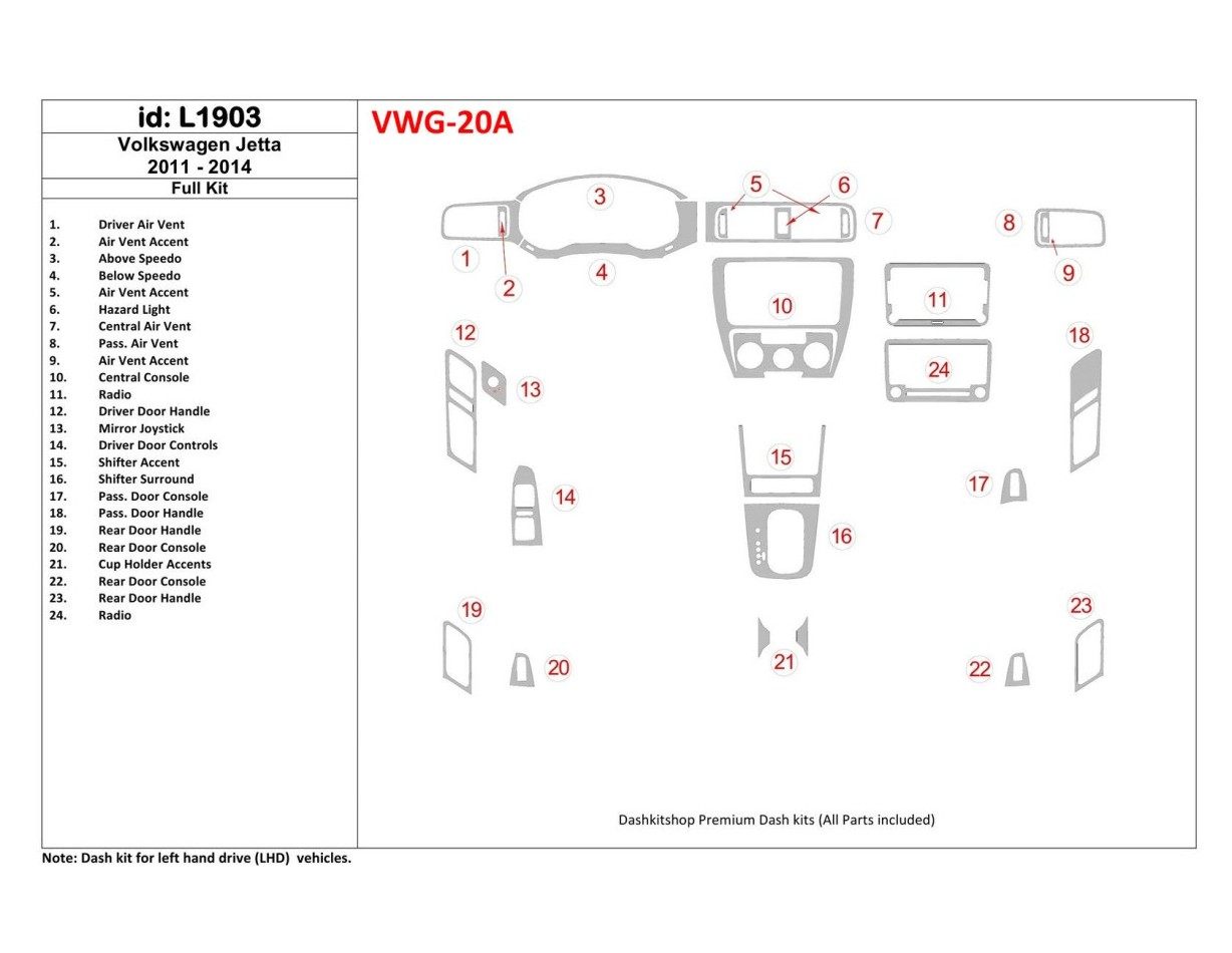 Volkswagen Jetta 2011-UP Full Set, Without NAVI Decor de carlinga su interior