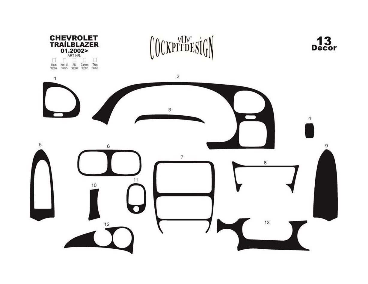 Chevrolet Trailblazer 2002 Mittelkonsole Armaturendekor Cockpit Dekor 13-Teilige - 1- Cockpit Dekor Innenraum