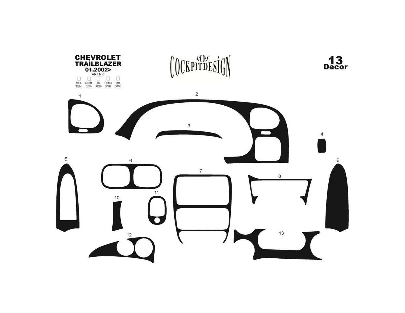 Chevrolet Trailblazer 01.2002 3M 3D Interior Dashboard Trim Kit Dash Trim Dekor 13-Parts