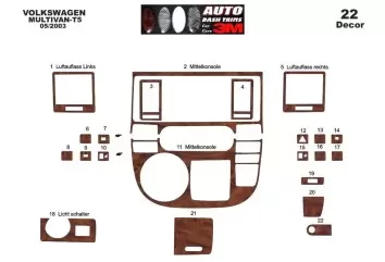 Volkswagen Transporter T6 2016 Armaturendekor Cockpit Dekor 20-Teilige