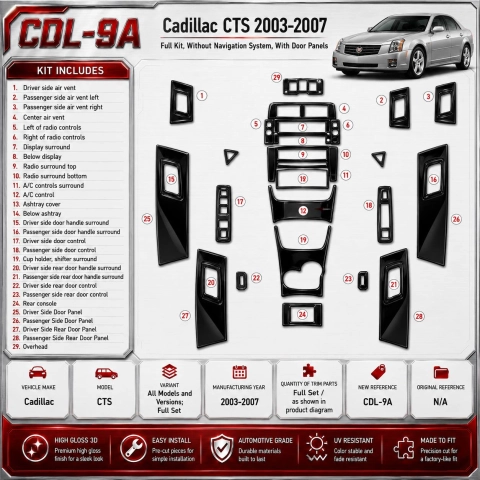 Cadillac CTS 2003-2007 Komplettset 3D Armaturenbrett-Dekor-Set 2