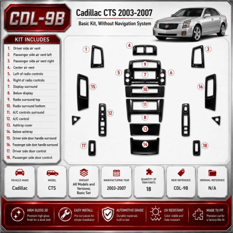 Cadillac CTS 2003-2007 Basisset 3D Armaturenbrett-Dekor-Set, 18 Teile 2