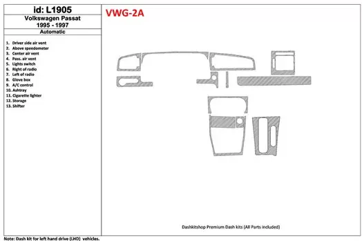 Volkswagen Passat 1995-1997 Automatic Gearbox, 11 Parts set Decor de carlinga su interior