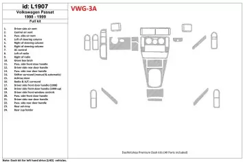 Volkswagen Passat 1998-1999 Full Set, 24 Parts set Interior BD Dash Trim Kit