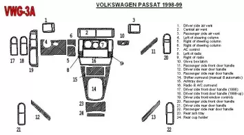 Volkswagen Passat 1998-1999 Full Set, 24 Parts set BD Interieur Dashboard Bekleding Volhouder