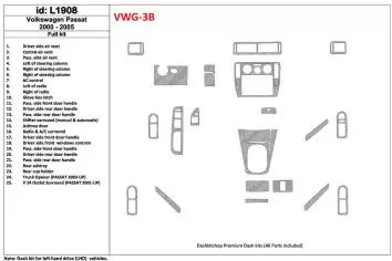 Volkswagen Passat 2000-2005 Full Set, 24 Parts set Interior BD Dash Trim Kit