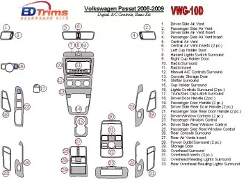 Volkswagen Passat 2006-2009 Automatic AC, Basic Set Interior BD Dash Trim Kit