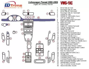 Volkswagen Passat 2006-2009 Full Set, Automatic AC Control Interior BD Dash Trim Kit
