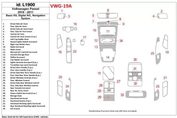 Volkswagen Passat 2010-UP Basic Set, Automatic A/C, Navigation system Decor de carlinga su interior