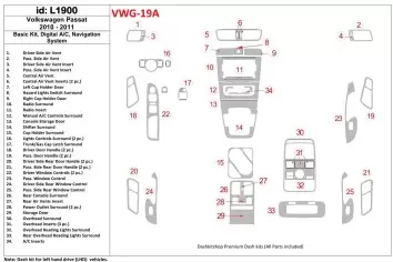 Volkswagen Passat 2010-UP Basic Set, Automatic A/C, Navigation system Interior BD Dash Trim Kit