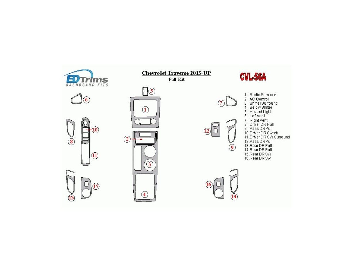 Chevrolet Traverse 2013-UP Full Set BD Interieur Dashboard Bekleding Volhouder