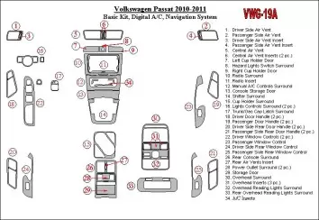 Volkswagen Passat 2010-UP Basic Set, Automatic A/C, Navigation system Interior BD Dash Trim Kit