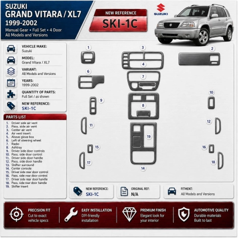 Suzuki Grand Vitara 1999-2002 Suzuki Gr? Vitara/XL71999-heden Manual Gear Full Set 4D interieur dashboard decoratieset dashboard