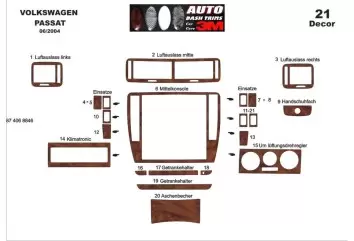 Volkswagen Passat B5.5 Typ 3BG 07.04-06.05 3D Decor de carlinga su interior del coche 21-Partes