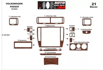Volkswagen Passat B5.5 Typ 3BG 07.04-06.05 3M 3D Interior Dashboard Trim Kit Dash Trim Dekor 21-Parts