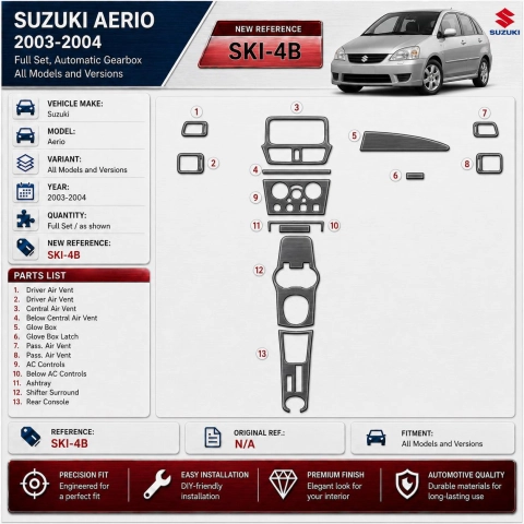 Suzuki Aerio 2003-2004 juego completo, Automatic Gear kit de molduras interiores para salpicadero