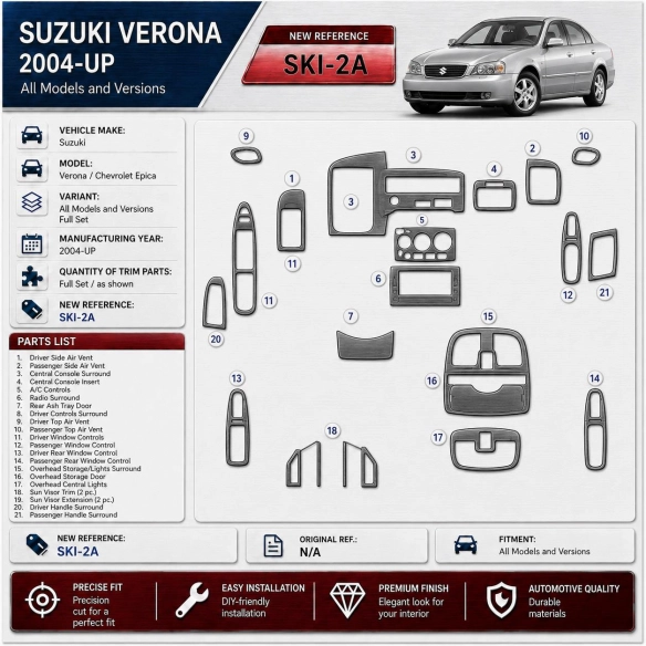 Suzuki Verona/Chevrolet Epica 2004-heden Full Set interieur dashboard decoratieset dashboard decor