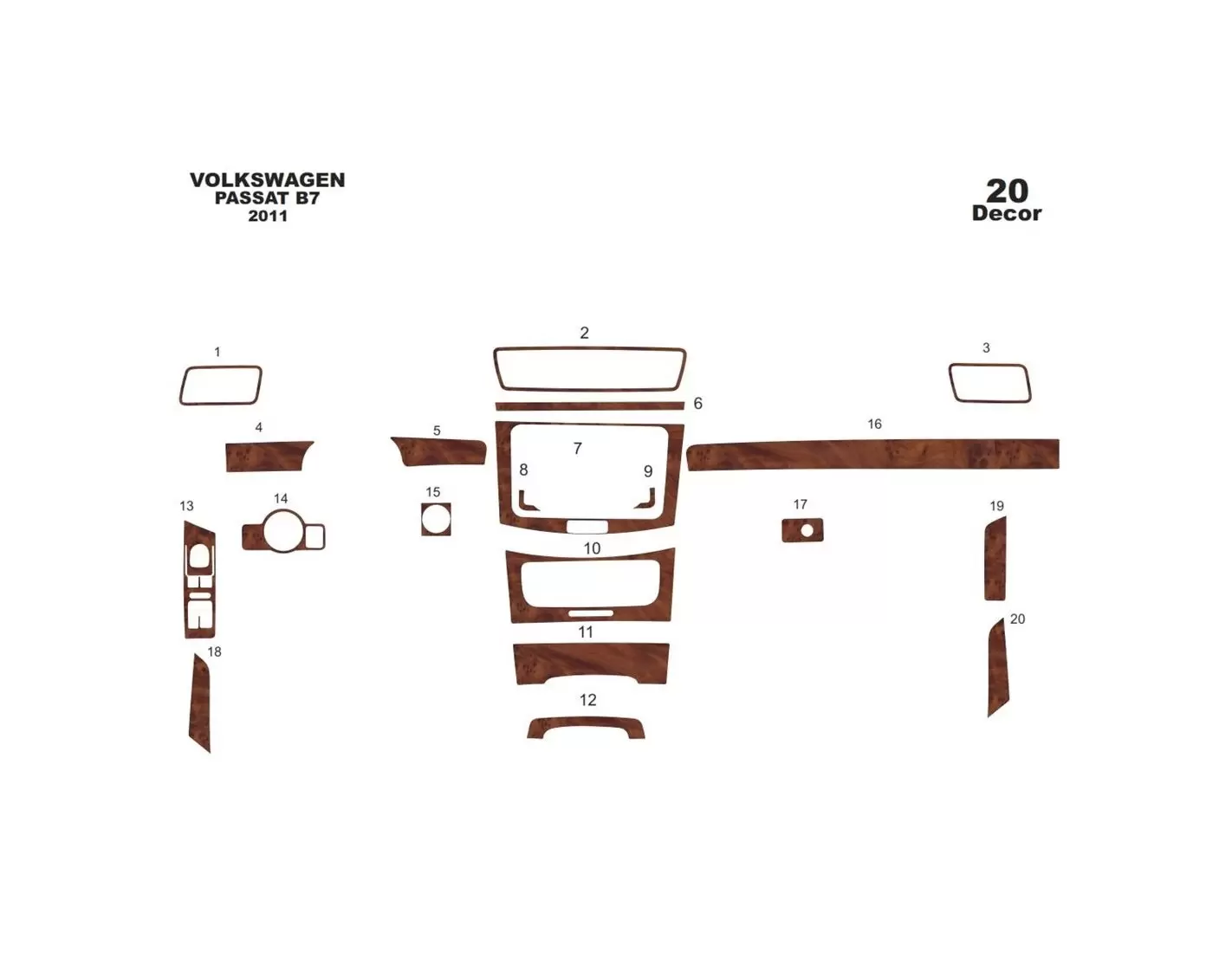 Volkswagen Passat B7 01.2010 3M 3D Interior Dashboard Trim Kit Dash Trim Dekor 17-Parts