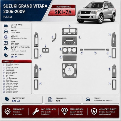 Suzuki Grand Vitara 2006-2009 juego completo kit de molduras interiores para salpicadero