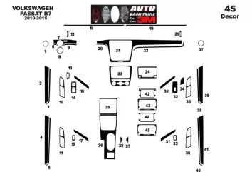 Volkswagen Passat B7 2012-2015 3M 3D Interior Dashboard Trim Kit Dash Trim Dekor 45-Parts
