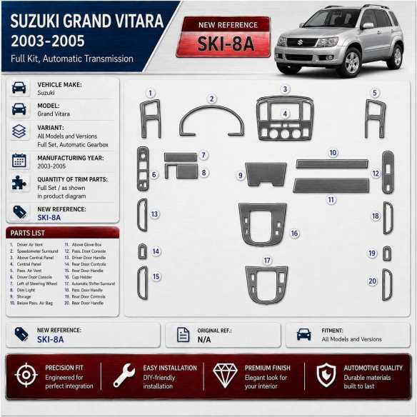 Suzuki Grand Vitara 2003-2005 Full Set, Automatic mission Interior Dashboard Trim Kit Dash Trim Dekor