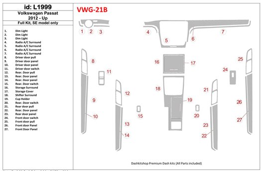 Volkswagen Passat B7 2012-UP SE Model Interior BD Dash Trim Kit Volkswagen Passat B7 2012-UP SE Model Interior BD Dash Trim Kit