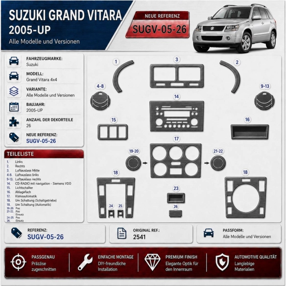 Suzuki Grand vitara 4x4 2005-heden 3D interieur dashboard decoratieset dashboard decor 26-delen