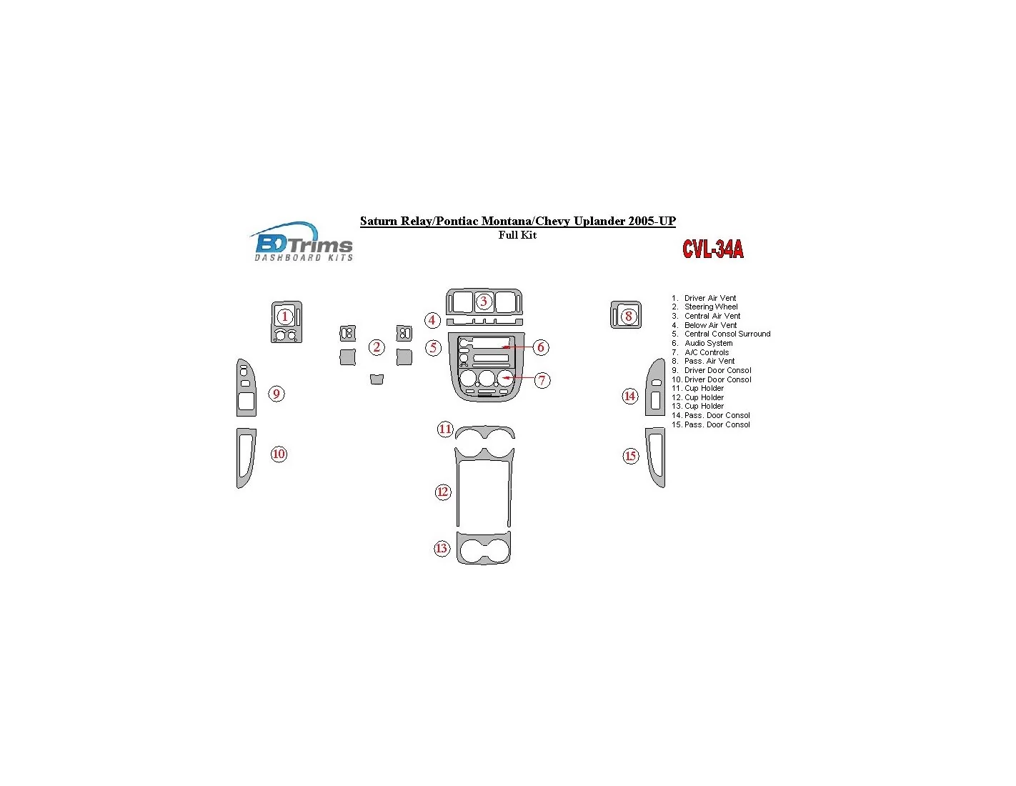 Chevrolet Uplander 2005-UP Full Set BD Interieur Dashboard Bekleding Volhouder