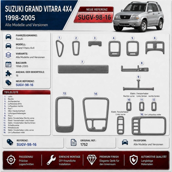 Suzuki Grand vitara 4x4 1998-2005 3D interieur dashboard decoratieset dashboard decor 16-delen