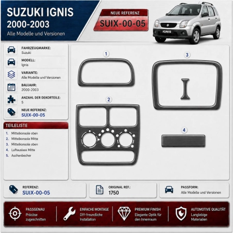 Suzuki Ignis 2000-2003 kit 3D de molduras interiores para salpicadero 5 piezas
