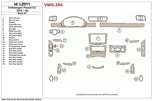 Volkswagen Passat CC 2012-UP Basic Set BD Interieur Dashboard Bekleding Volhouder