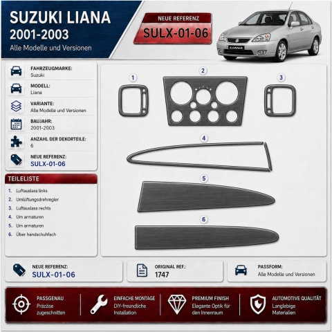 Suzuki Liana 2001-2003 3D interieur dashboard decoratieset dashboard decor 6-delen