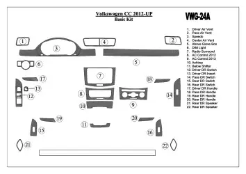 Volkswagen Passat CC 2012-UP Paquet de base BD Kit la décoration du tableau de bord - 2 - habillage decor de tableau de bord
