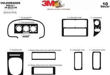 Volkswagen Polo 6N 09.94-09.99 3M 3D Interior Dashboard Trim Kit Dash Trim Dekor 10-Parts