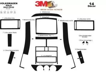 Volkswagen Polo 9N 09.01-02.05 3M 3D Interior Dashboard Trim Kit Dash Trim Dekor 14-Parts