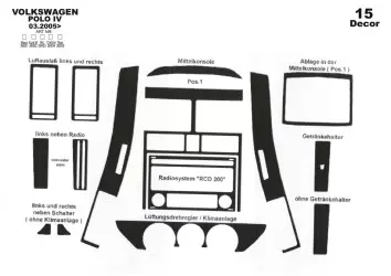 Volkswagen Polo 9N3 03.05 - 08.09 Kit Rivestimento Cruscotto all'interno del veicolo Cruscotti personalizzati 15-Decori