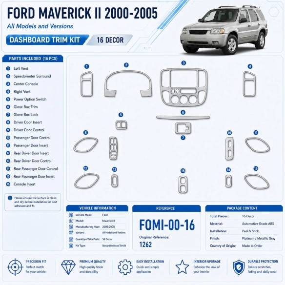 Ford Maverick II 2000-2005 3D Cockpit Dekor Interieurleisten Set 16-teilig