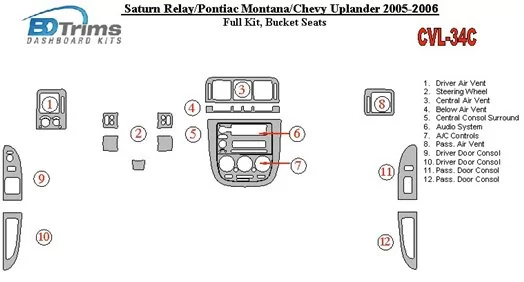 Chevrolet Uplander 2005-UP Full Set, Bucket Seats BD Interieur Dashboard Bekleding Volhouder