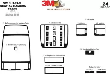 Volkswagen Sharan 04.00-12.09 3M 3D Interior Dashboard Trim Kit Dash Trim Dekor 24-Parts