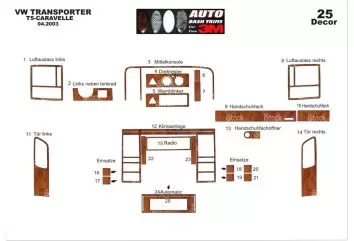 Volkswagen T5 Carevella 08.03-08.09 3M 3D Interior Dashboard Trim Kit Dash Trim Dekor 31-Parts