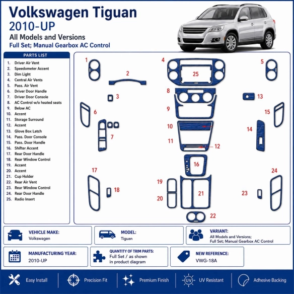 Volkswagen Tiguan 2010-heute 3D Cockpit Dekor Interieurleisten Set Full Set / as shown in product diagram-teilig