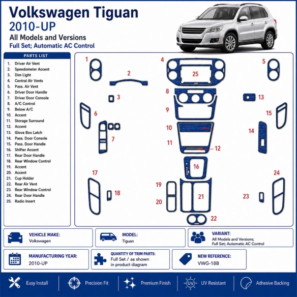 Volkswagen Tiguan 2010-Actualidad juego completo, Automatic AC Control kit de molduras interiores para salpicadero