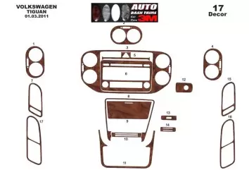 Volkswagen Tiguan 09.2007 3D Inleg dashboard Interieurset aansluitend en pasgemaakt op he 17 -Teile