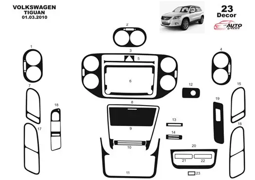 Volkswagen Tiguan 09.2011 3M 3D Interior Dashboard Trim Kit Dash Trim Dekor 23-Parts