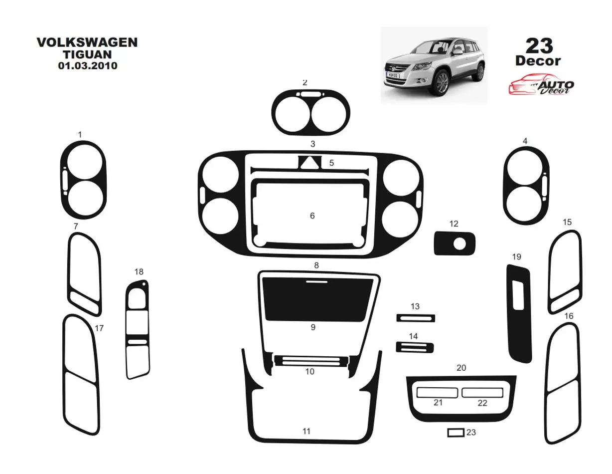 Volkswagen Tiguan 09.2011 3M 3D Interior Dashboard Trim Kit Dash Trim Dekor 23-Parts
