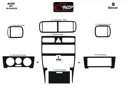 Audi A3 Typ 8L 06.96-08.00 3D Interior Dashboard Trim Kit Dash