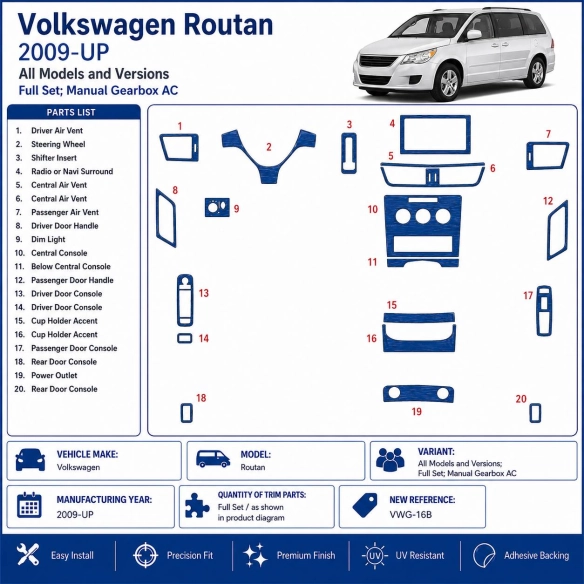 Volkswagen Routan 2009-Actualidad juego completo, caja manual AC kit de molduras interiores para salpicadero